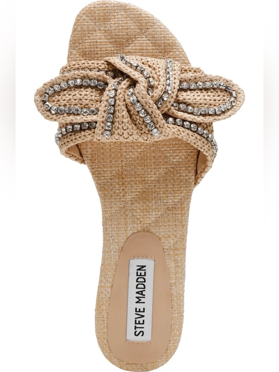 Steve Madden Shoes - Steve Madden Natural Raffia Slide Sandals with Crystal Bow